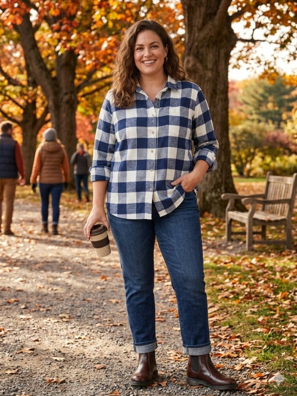 Womens LLBean Classic Blue & White Navy/White Plaid 1X